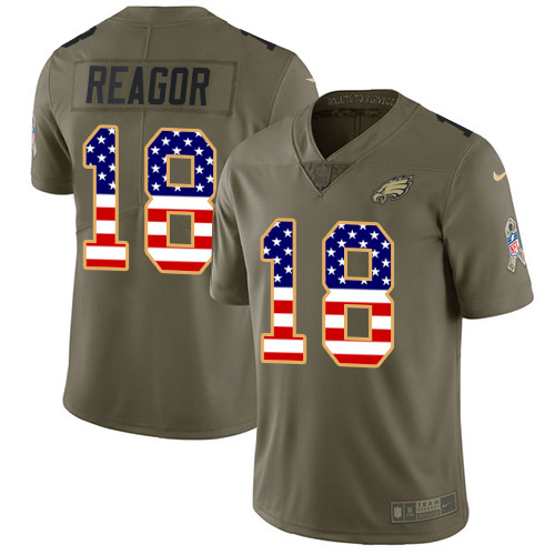 Nike Eagles #18 Jalen Reagor Olive/USA Flag Youth Stitched NFL Limited 2017 Salute To Service Jersey